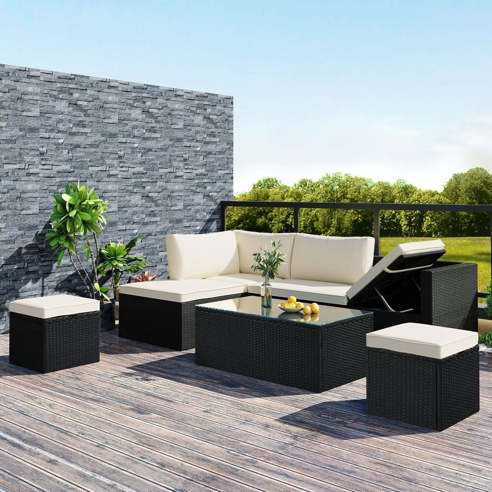 5-Piece Large Outdoor Wicker Sofa Set, PE Rattan, Movable Cushion, Sectional Lounger Sofa