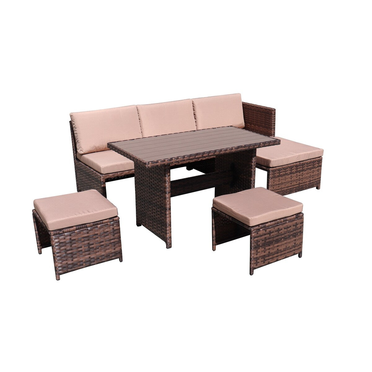 5-Piece Mini PE Rattan Outdoor Set with Coffee Table & Fabric Padding
