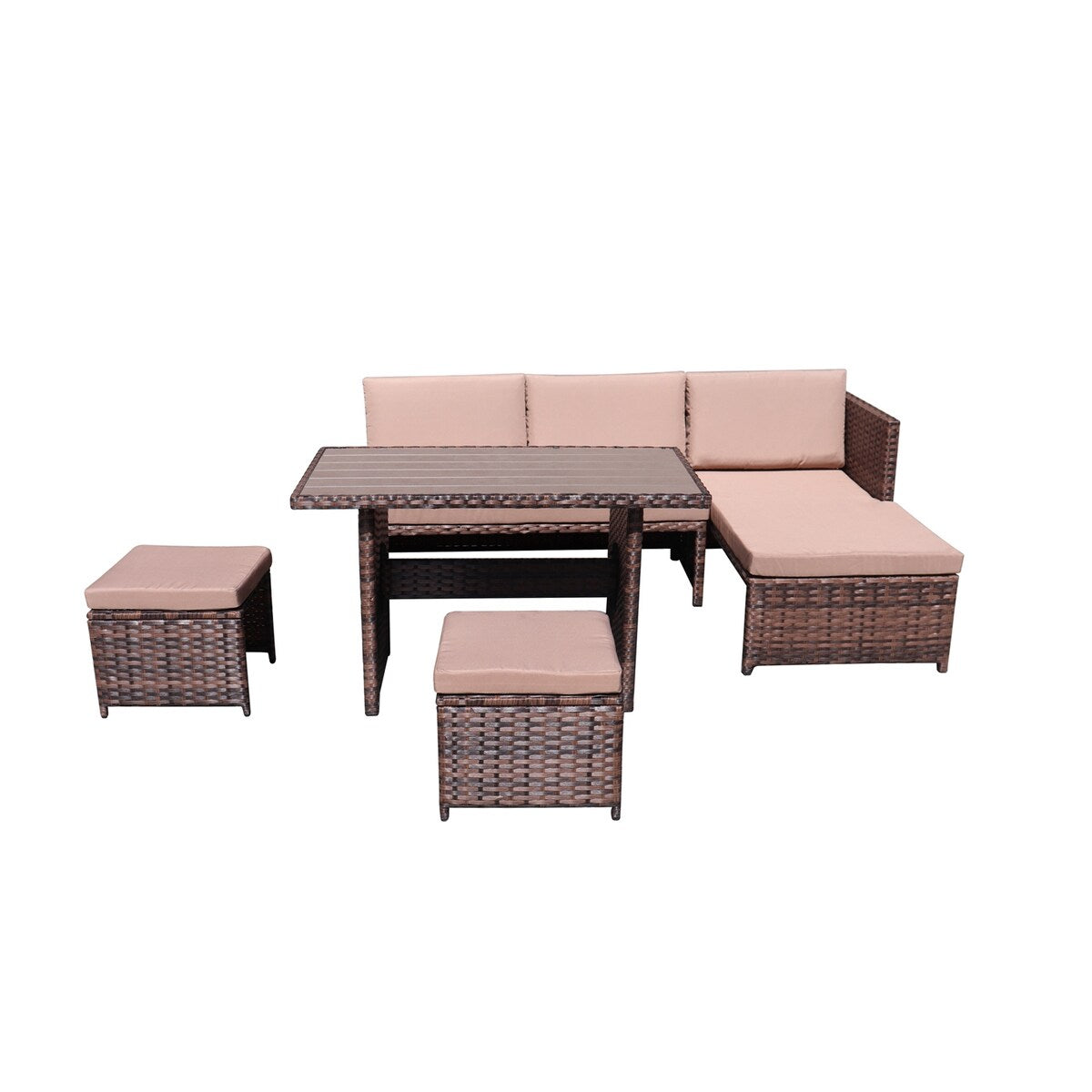 5-Piece Mini PE Rattan Outdoor Set with Coffee Table & Fabric Padding