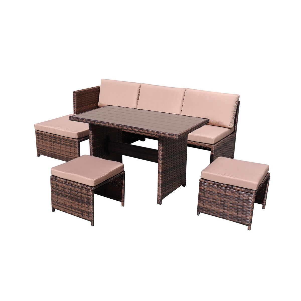 5-Piece Mini PE Rattan Outdoor Set with Coffee Table & Fabric Padding