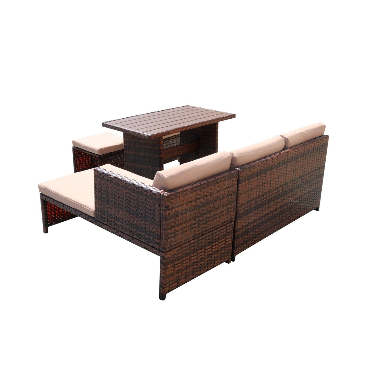 5-Piece Mini PE Rattan Outdoor Set with Coffee Table & Fabric Padding