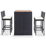 5 Piece Outdoor Bar Set Poly Rattan and Acacia Wood Black