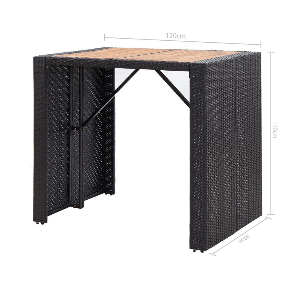 5 Piece Outdoor Bar Set Poly Rattan and Acacia Wood Black