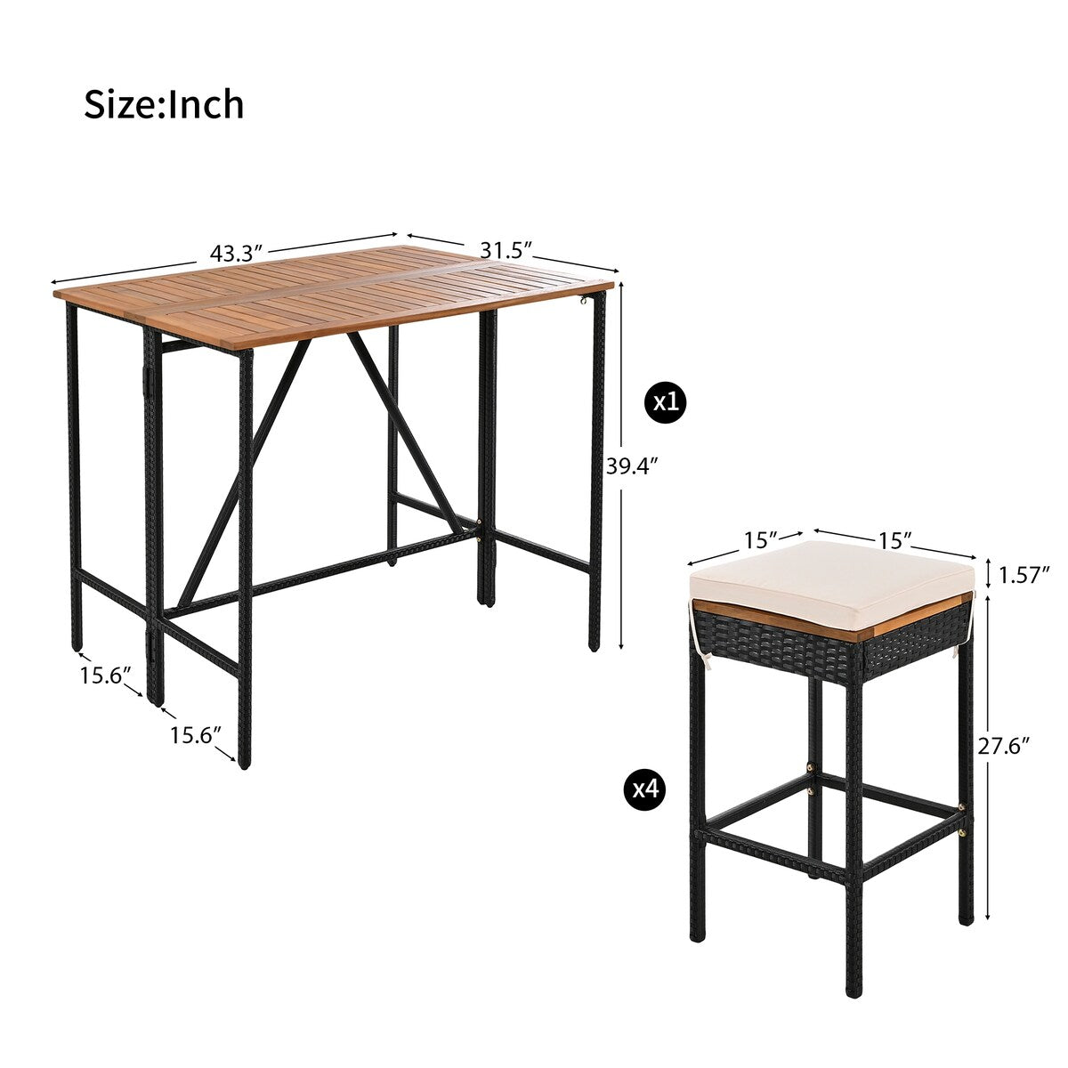 5-Piece Outdoor Bar Set with Foldable Tabletop and Cushions