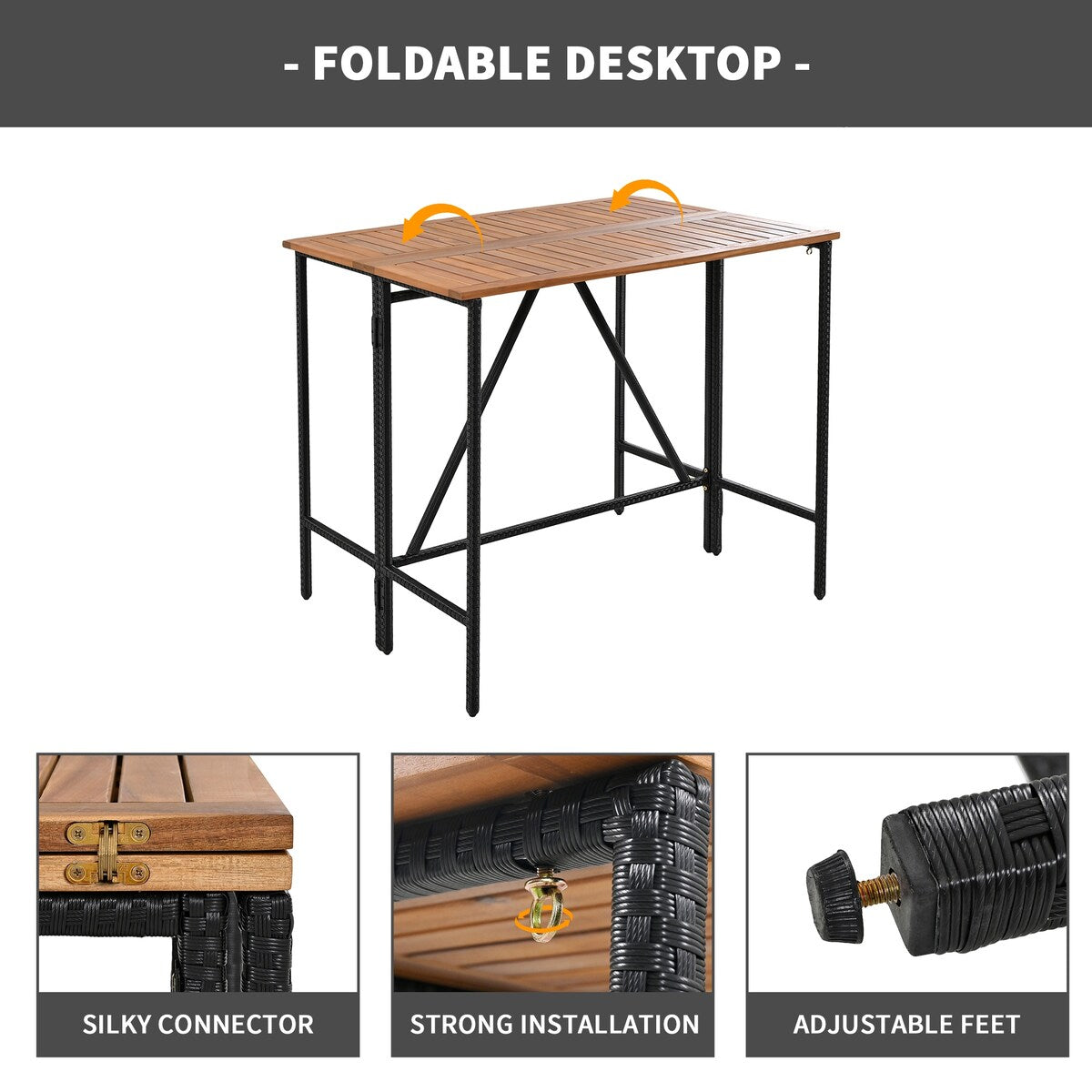 5-Piece Outdoor Bar Set with Foldable Tabletop and Cushions