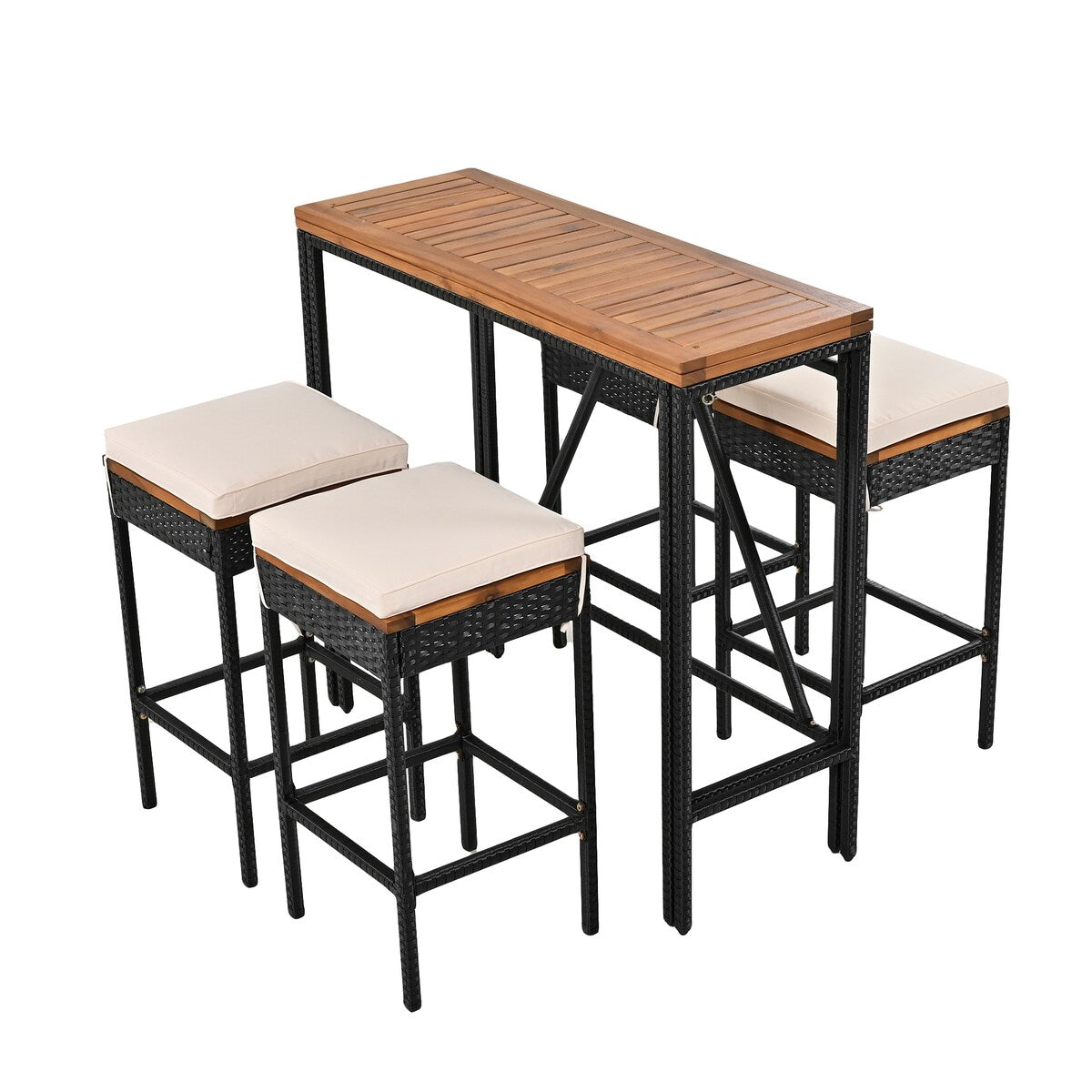 5-Piece Outdoor Bar Set with Foldable Tabletop and Cushions