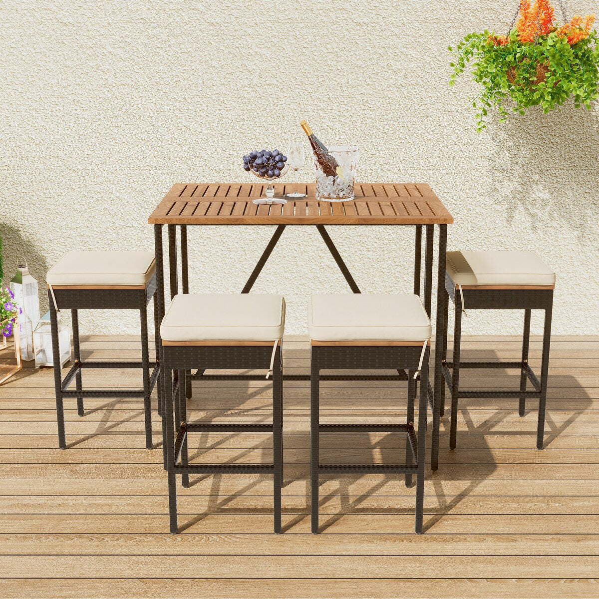 5-Piece Outdoor Bar Set with Foldable Tabletop and Cushions