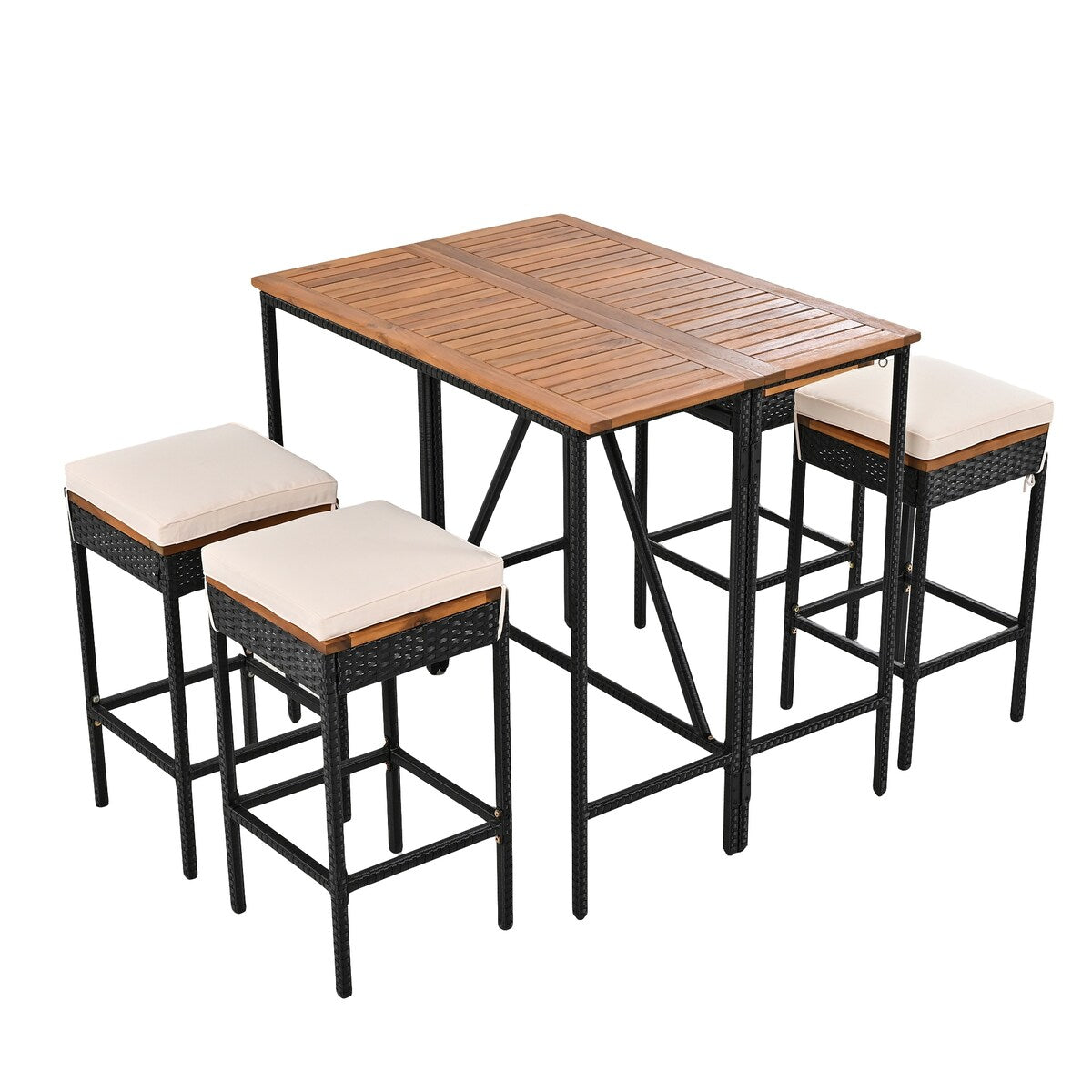 5-Piece Outdoor Bar Set with Foldable Tabletop and Cushions