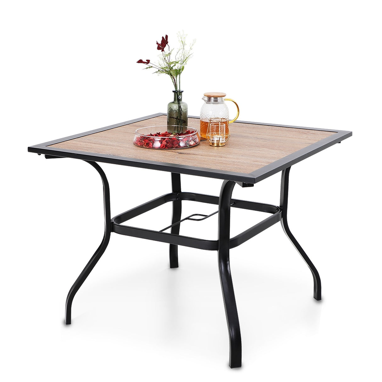 MAISON ARTS 5-Piece Outdoor Dining Set Wood-look Square Table & 4 Textilene Dining Chairs