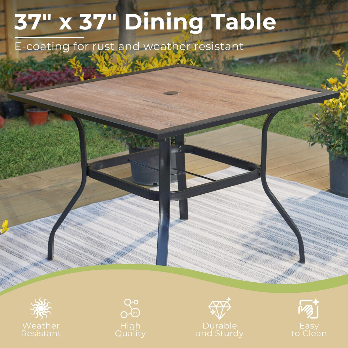 MAISON ARTS 5-Piece Outdoor Dining Set Wood-look Square Table & 4 Textilene Dining Chairs