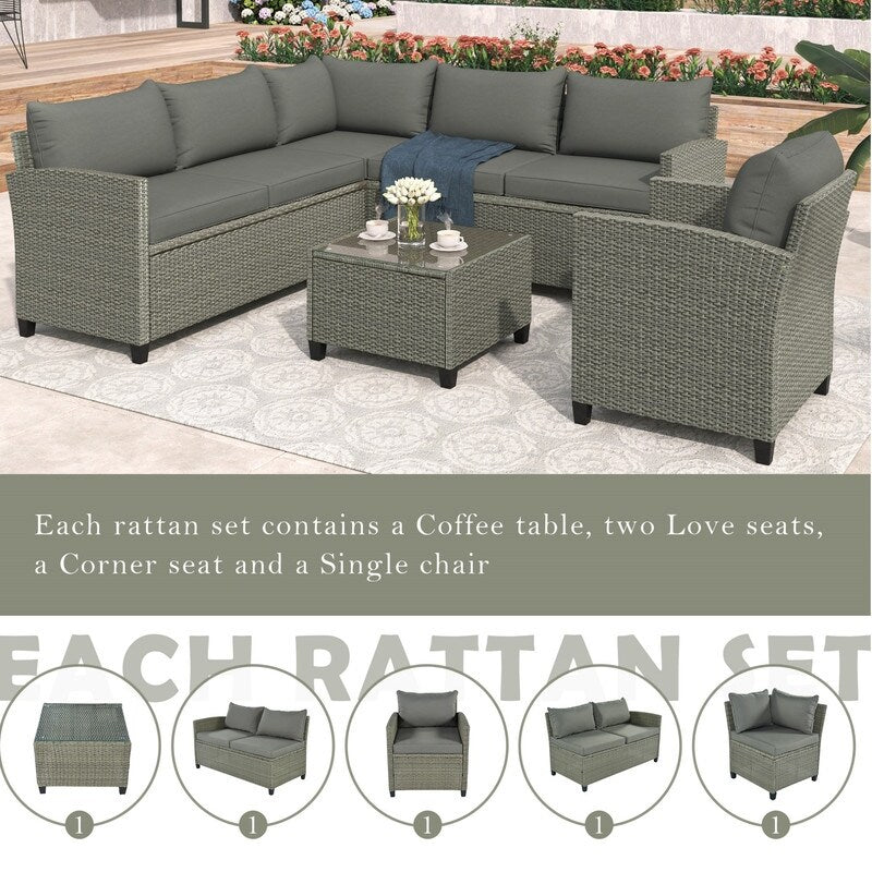 5 Piece Outdoor Patio Conversation Chair Sofa Set