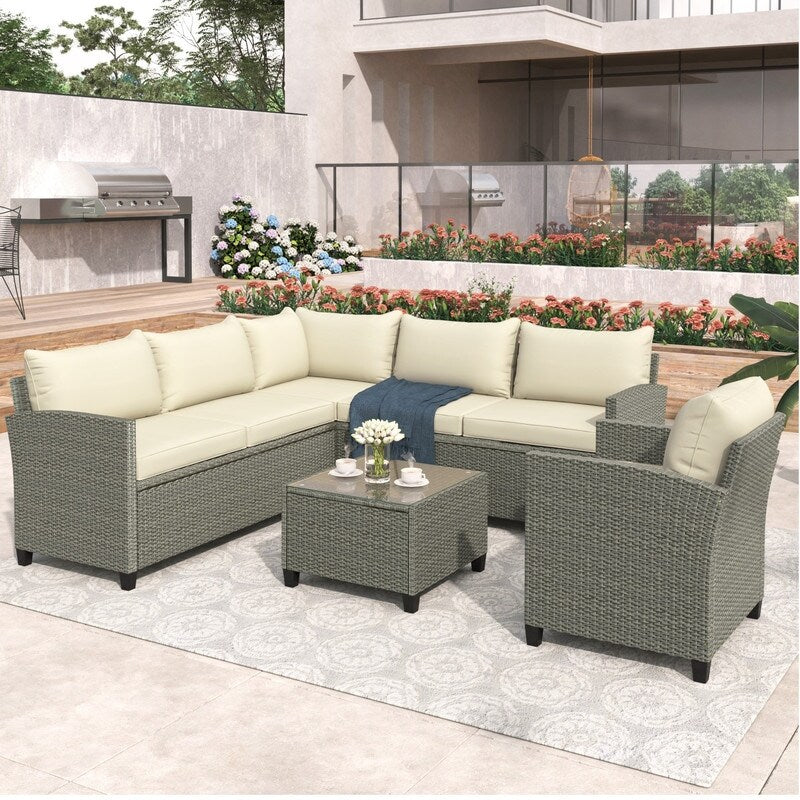 5 Piece Outdoor Patio Conversation Chair Sofa Set