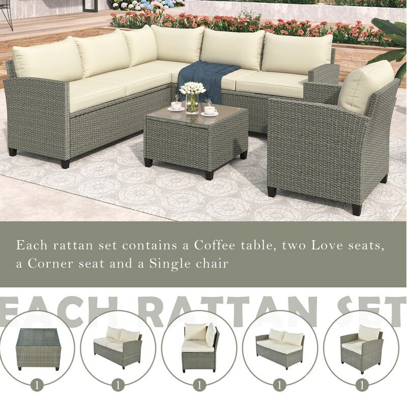 5 Piece Outdoor Patio Conversation Chair Sofa Set