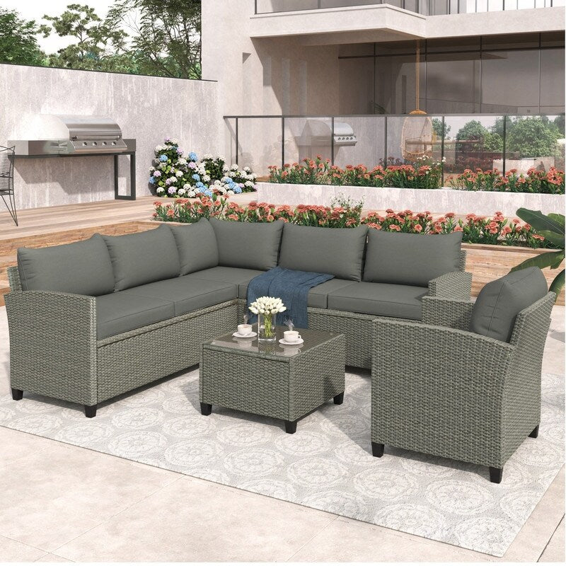 5 Piece Outdoor Patio Conversation Chair Sofa Set