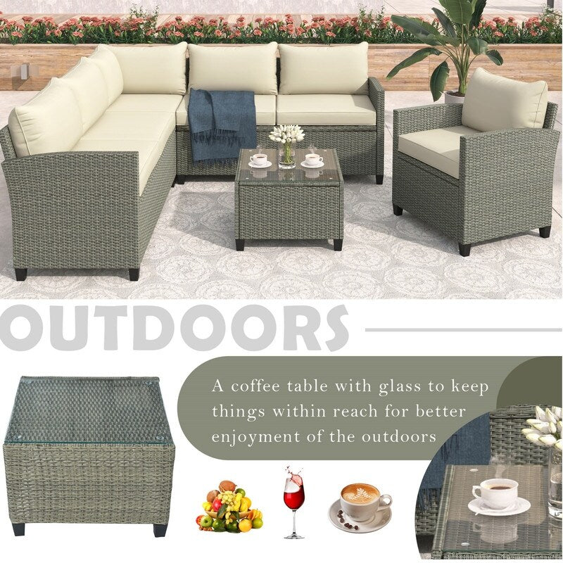 5 Piece Outdoor Patio Conversation Chair Sofa Set