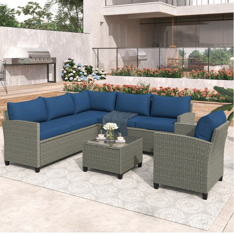 5 Piece Outdoor Patio Conversation Chair Sofa Set