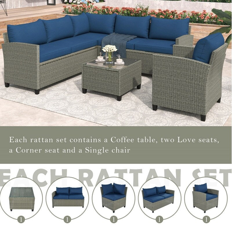 5 Piece Outdoor Patio Conversation Chair Sofa Set