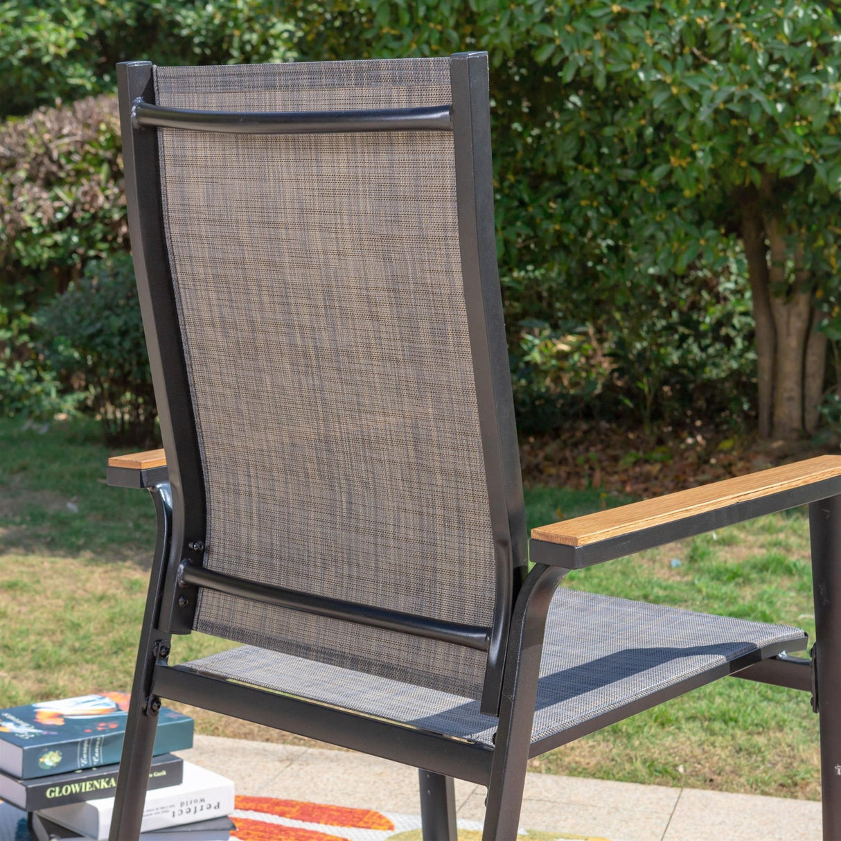 5-Piece Outdoor Patio Dining Set, 1 Metal Round Table with a 1.6" Umbrella Hole & 4 Textilene Chairs
