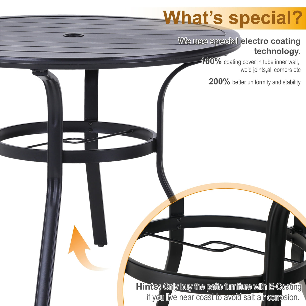 MAISON ARTS 5 Piece Outdoor Patio Dining Set, 4 Metal Stackable Dining Chairs and 1 Round 37.8" Diameter Umbrella Table