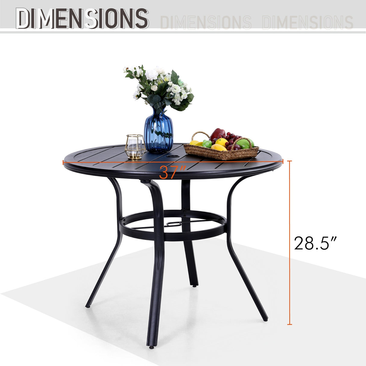 MAISON ARTS 5 Piece Outdoor Patio Dining Set, 4 Metal Stackable Dining Chairs and 1 Round 37.8" Diameter Umbrella Table