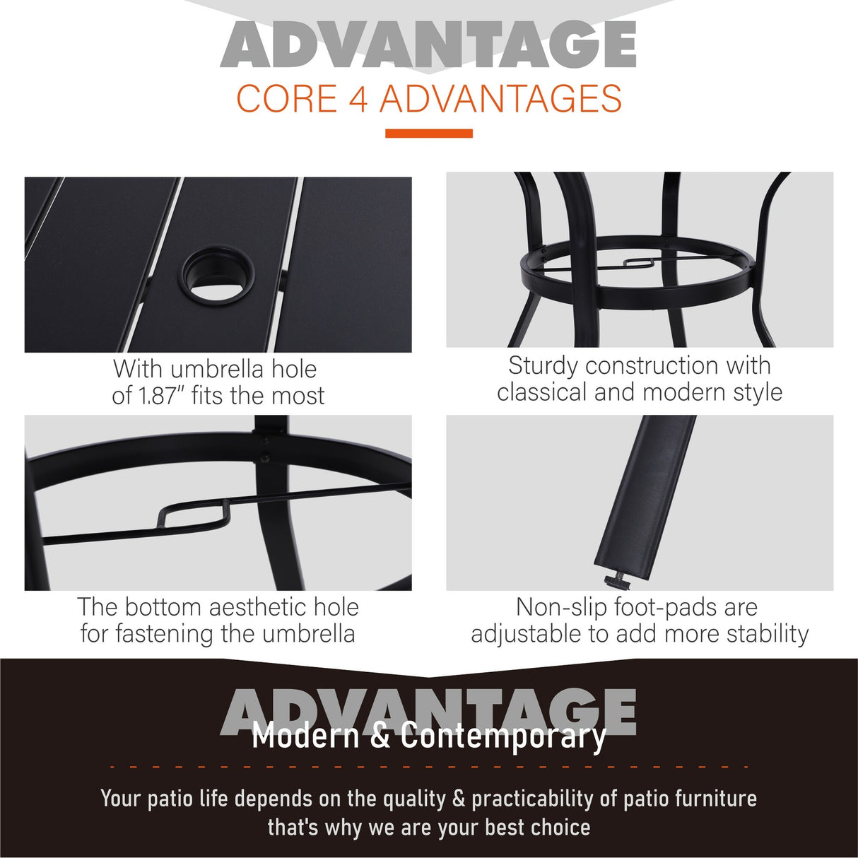 MAISON ARTS 5 Piece Outdoor Patio Dining Set, 4 Metal Stackable Dining Chairs and 1 Round 37.8" Diameter Umbrella Table