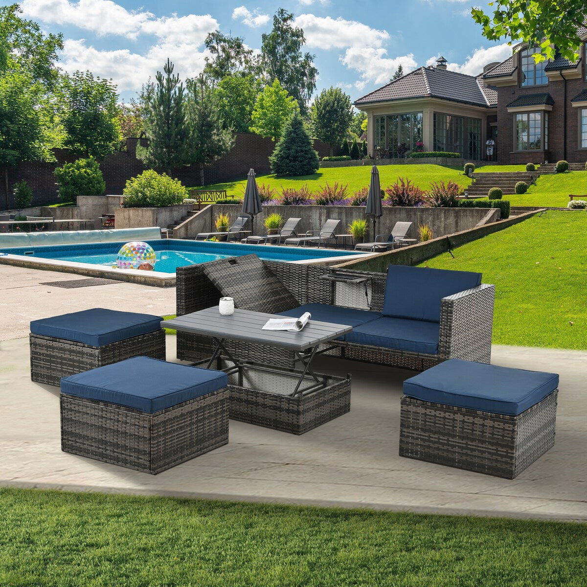 5-Piece Outdoor Patio Furniture Set With Coffee Table with Lounger Sofa