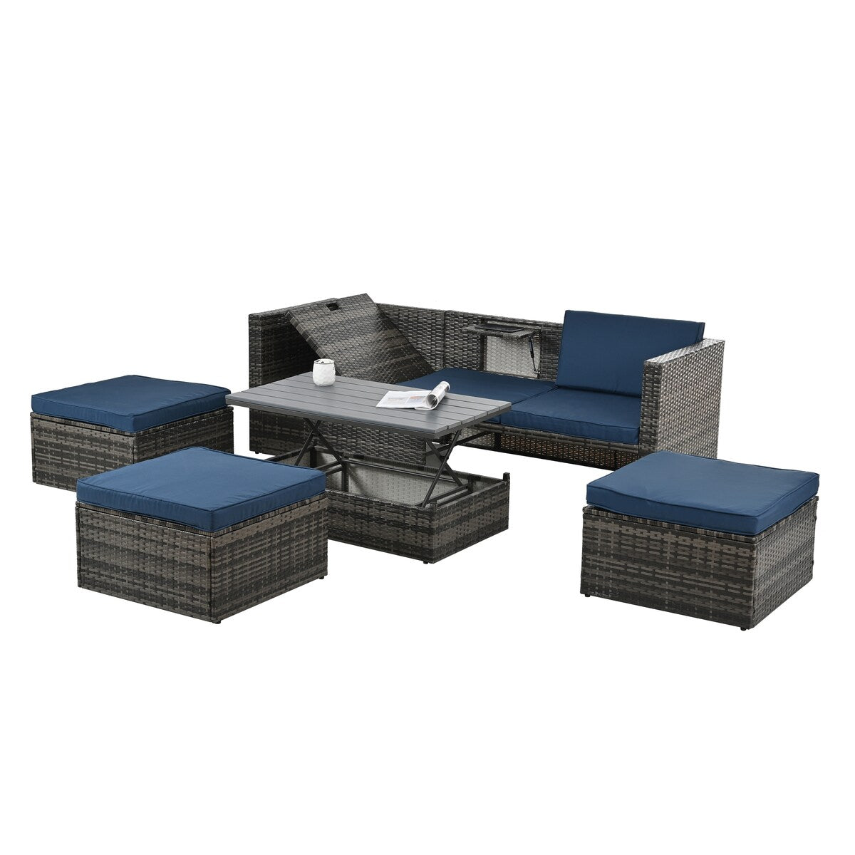 5-Piece Outdoor Patio Furniture Set With Coffee Table with Lounger Sofa