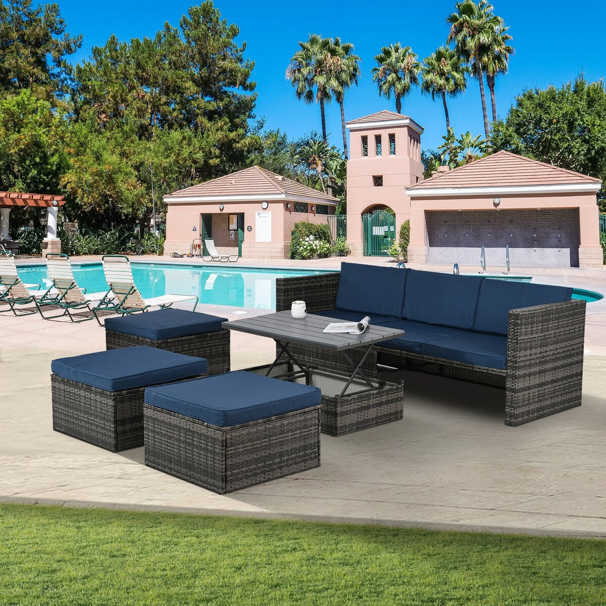 5-Piece Outdoor Patio Furniture Set With Coffee Table with Lounger Sofa