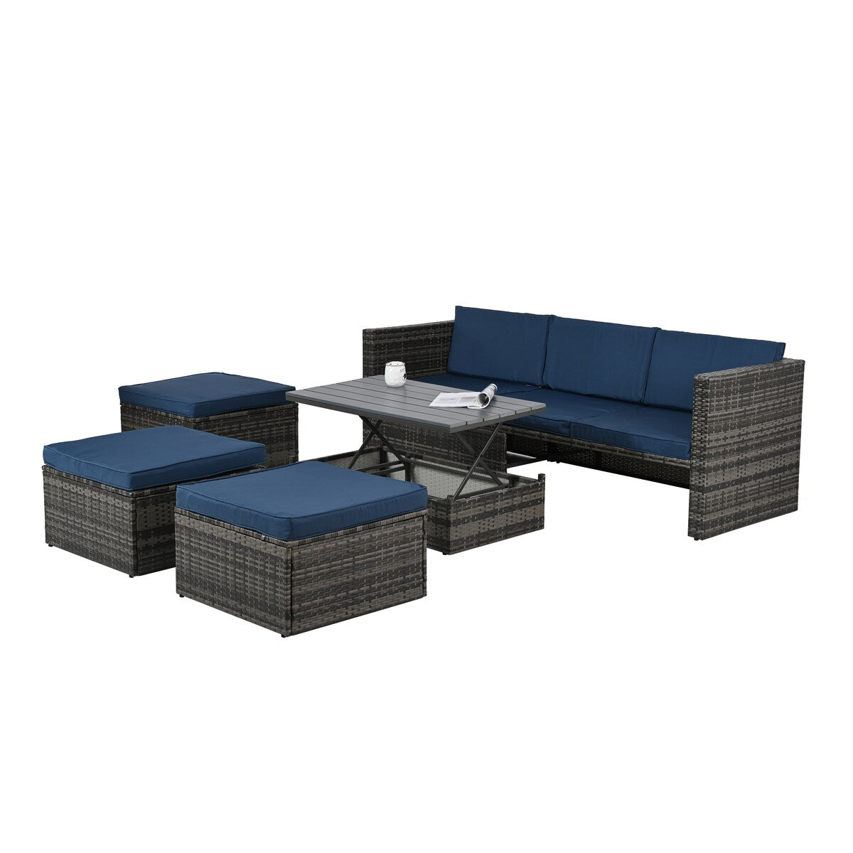 5-Piece Outdoor Patio Furniture Set With Coffee Table with Lounger Sofa