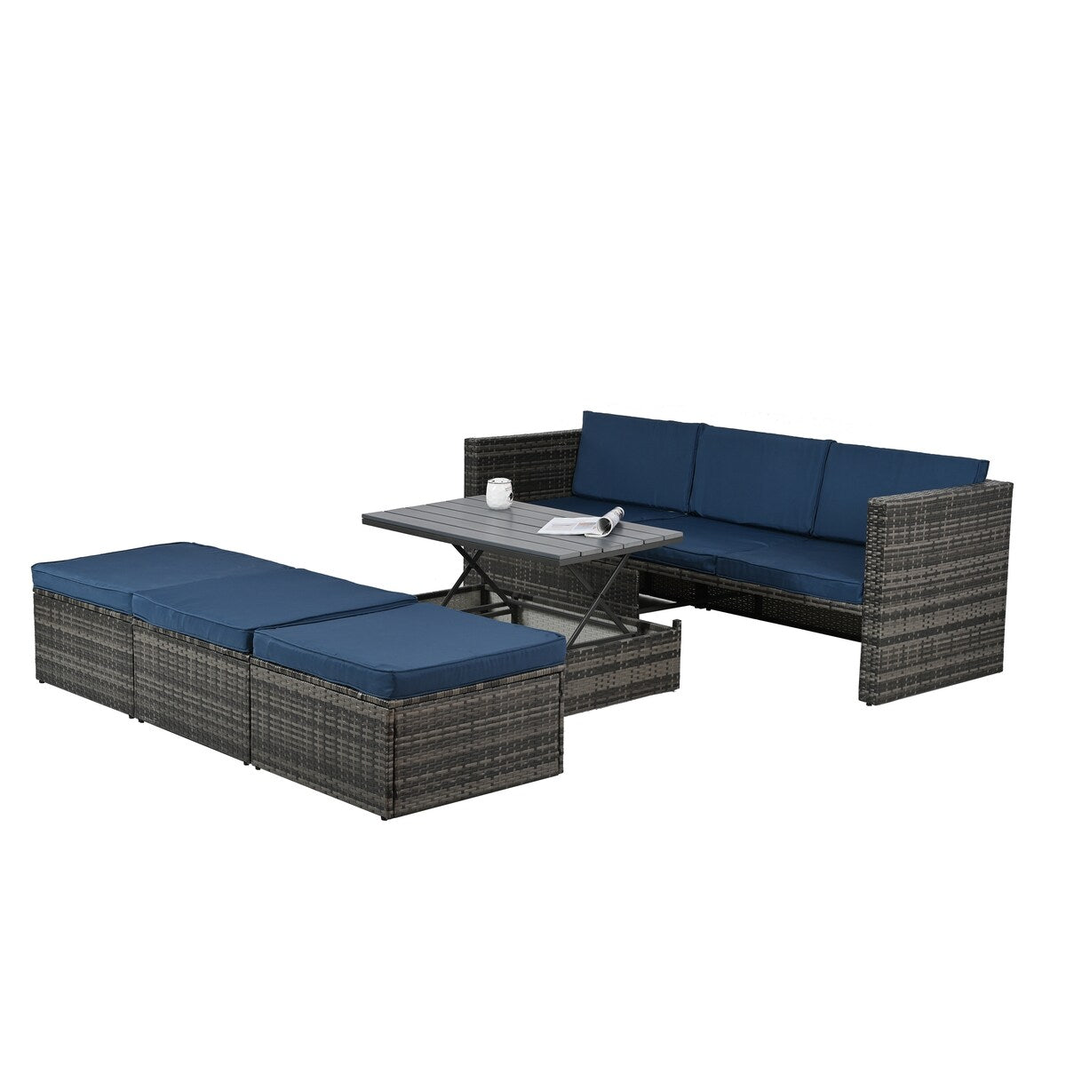 5-Piece Outdoor Patio Furniture Set With Coffee Table with Lounger Sofa