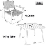 5-Piece Outdoor Patio PE Wicker Dining Table Set with Umbrella Hole and 4 Dining Chairs Black Frame+Black Rattan