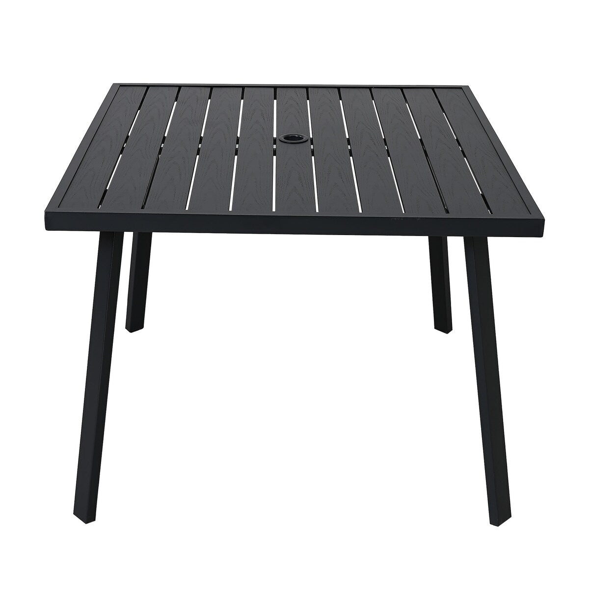 5-Piece Outdoor Patio PE Wicker Dining Table Set with Umbrella Hole and 4 Dining Chairs Black Frame+Black Rattan