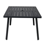 5-Piece Outdoor Patio PE Wicker Dining Table Set with Umbrella Hole and 4 Dining Chairs Black Frame+Black Rattan