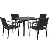 5-Piece Outdoor Patio PE Wicker Dining Table Set with Umbrella Hole and 4 Dining Chairs Black Frame+Black Rattan