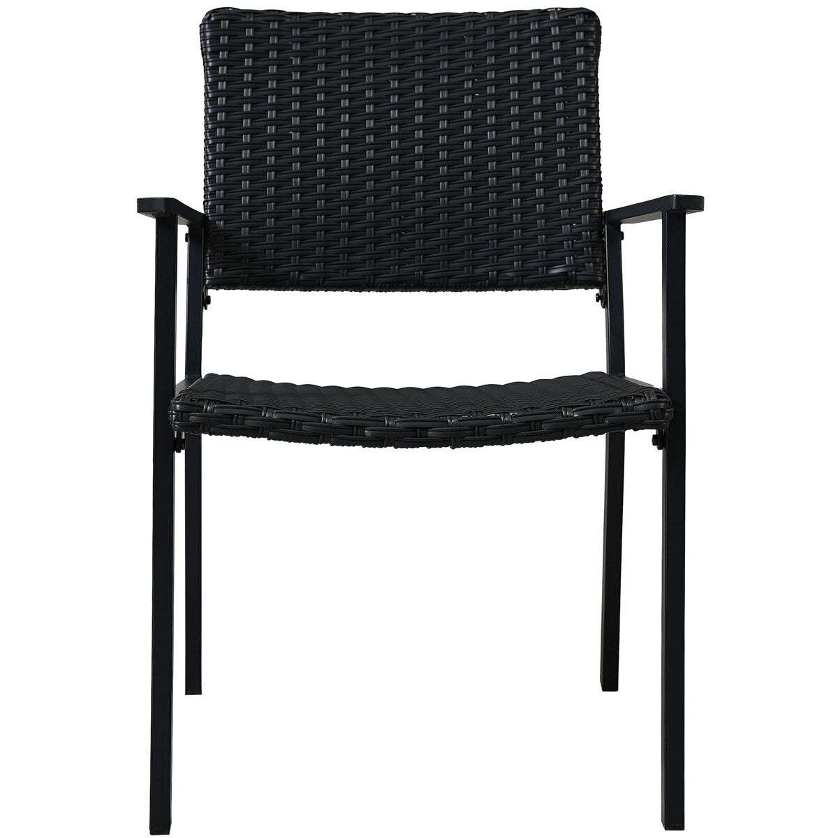 5-Piece Outdoor Patio PE Wicker Dining Table Set with Umbrella Hole and 4 Dining Chairs Black Frame+Black Rattan
