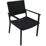 5-Piece Outdoor Patio PE Wicker Dining Table Set with Umbrella Hole and 4 Dining Chairs Black Frame+Black Rattan