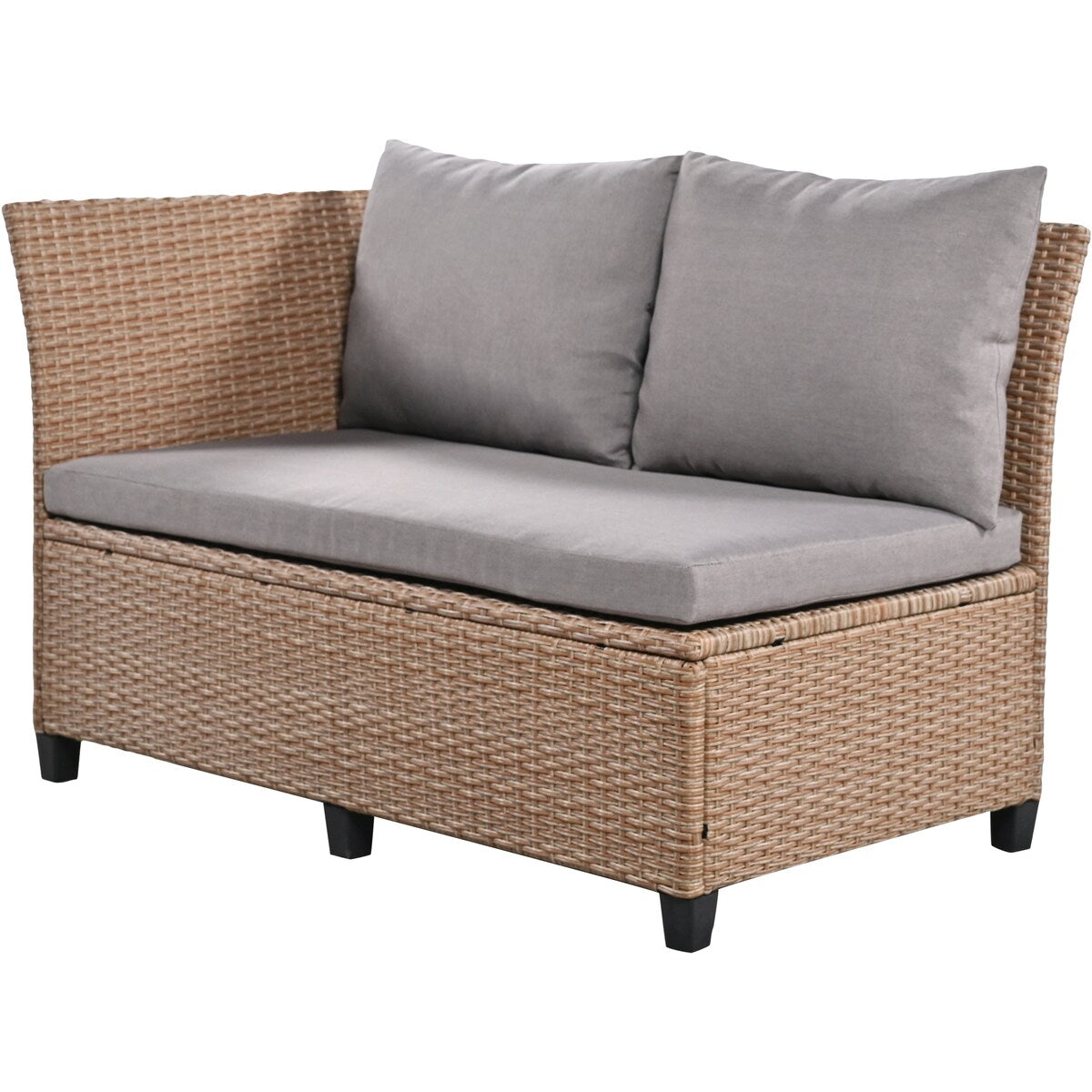 5-Piece Outdoor Patio Rattan Sofa Set, PE Wicker L-Shaped with 2 Extendable Side Tables, Dining Table and Washable Covers