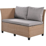 5-Piece Outdoor Patio Rattan Sofa Set, PE Wicker L-Shaped with 2 Extendable Side Tables, Dining Table and Washable Covers