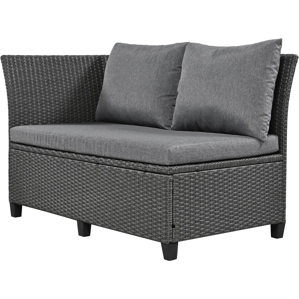 5-Piece Outdoor Patio Rattan Sofa Set, PE Wicker L-Shaped with 2 Extendable Side Tables, Dining Table and Washable Covers