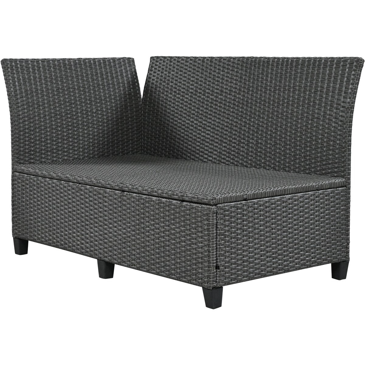 5-Piece Outdoor Patio Rattan Sofa Set, PE Wicker L-Shaped with 2 Extendable Side Tables, Dining Table and Washable Covers