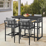 5-Piece Outdoor Steel Dining Set w/4 Chairs, Patio Bar Set,Cushions