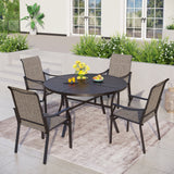 MAISON ARTS 5/7-Piece Patio Dining Set, Round Metal Table and 4/6 Textilene Fabric Padded Armchairs