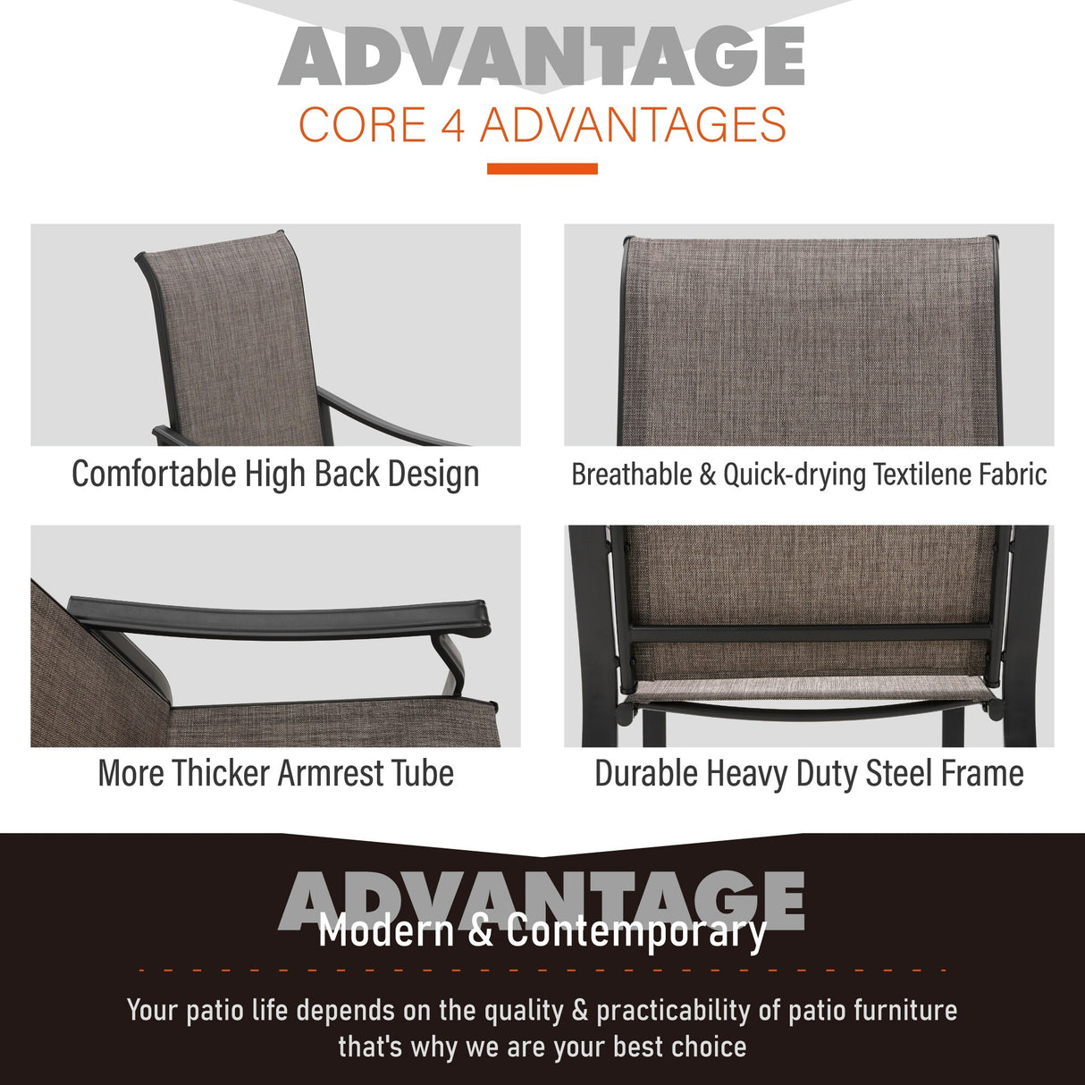 MAISON ARTS 5/7-Piece Patio Dining Set, Round Metal Table and 4/6 Textilene Fabric Padded Armchairs
