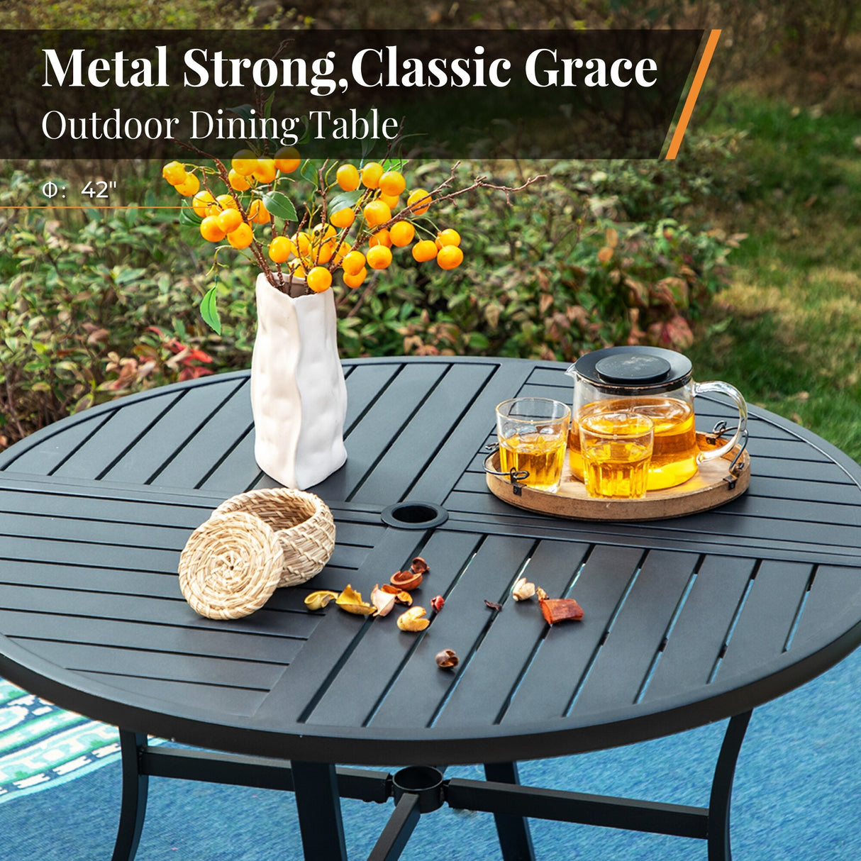 MAISON ARTS 5/7-Piece Patio Dining Set, Round Metal Table and 4/6 Textilene Fabric Padded Armchairs