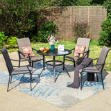MAISON ARTS 5/7-Piece Patio Dining Set, Round Metal Table and 4/6 Textilene Fabric Padded Armchairs