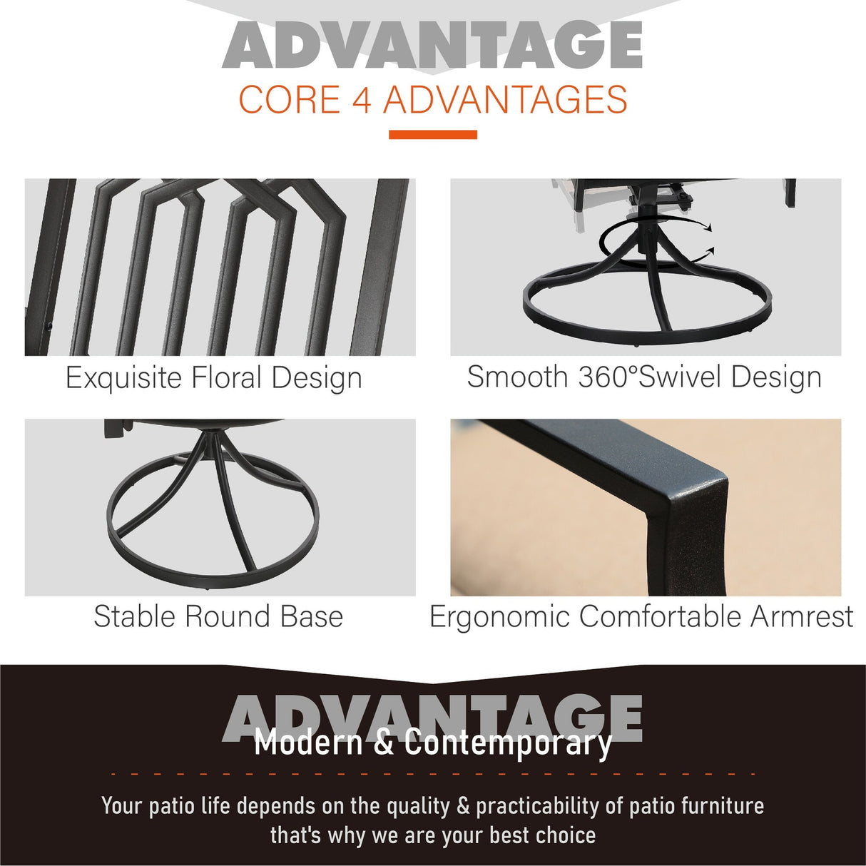MAISON ARTS 5-Piece Patio Fire Pit Set，4 Swivel Armrest Chairs with Cushion and 28 inch Steel Striped Square Fire Table