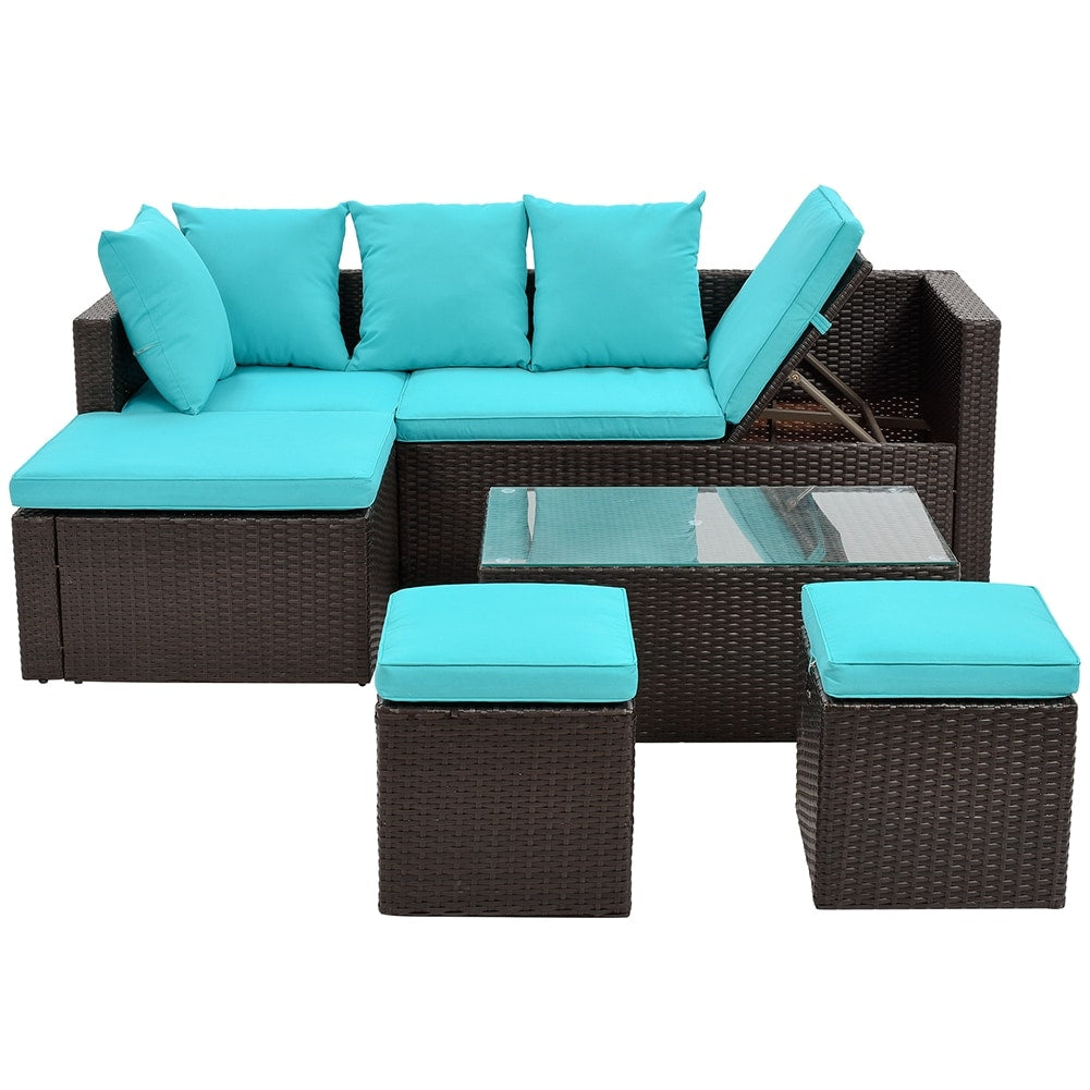 5 Piece Patio Furniture PE Rattan Wicker Sectional Lounger Sofa Set