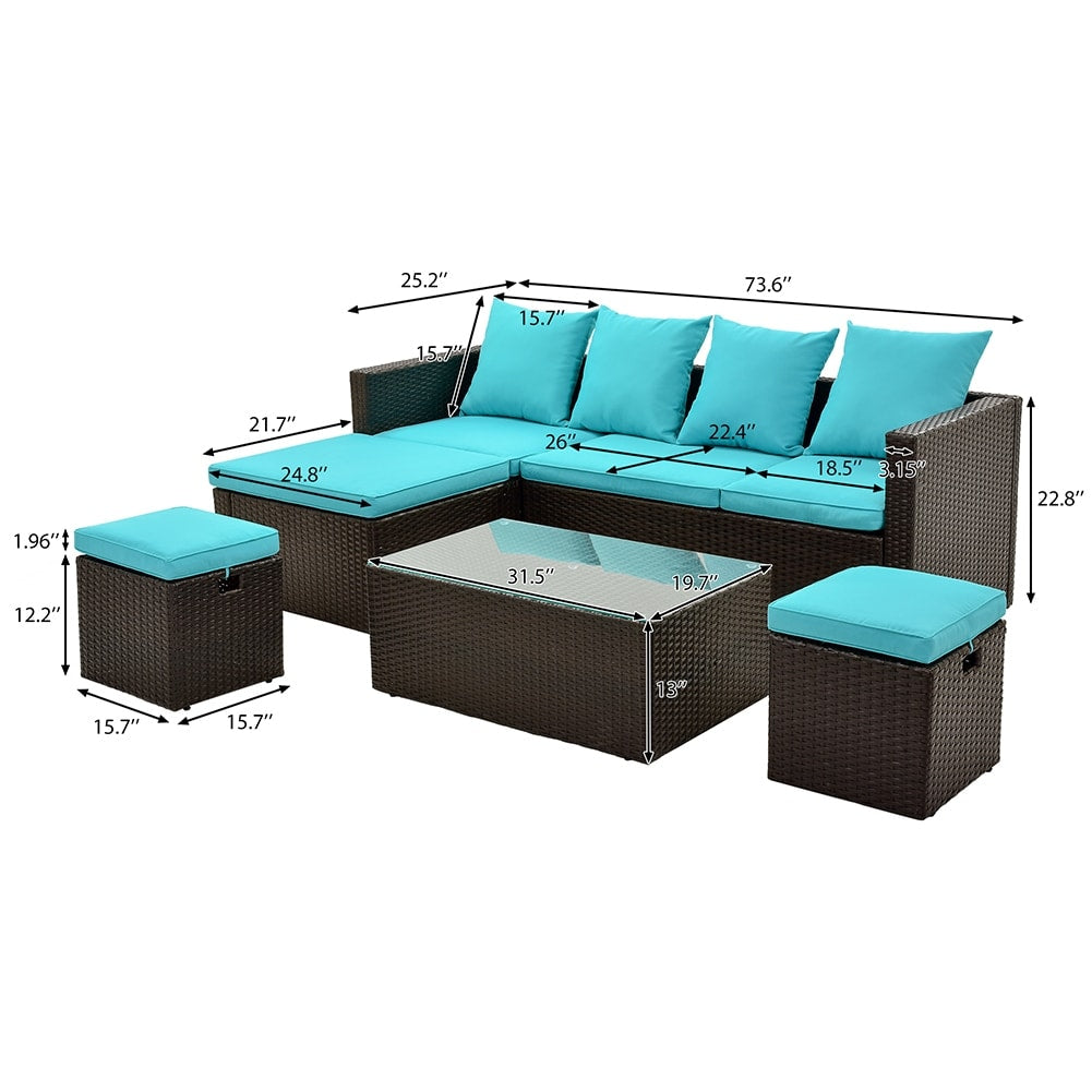 5 Piece Patio Furniture PE Rattan Wicker Sectional Lounger Sofa Set