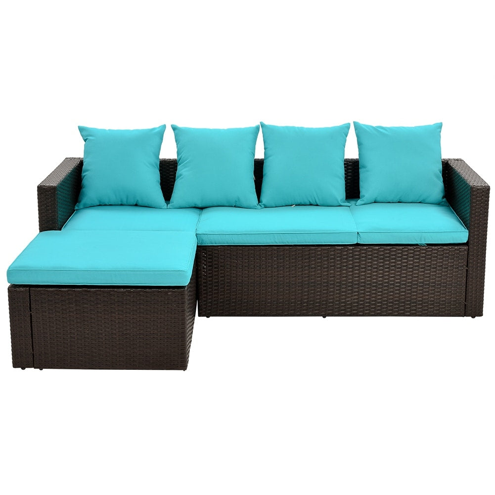 5 Piece Patio Furniture PE Rattan Wicker Sectional Lounger Sofa Set