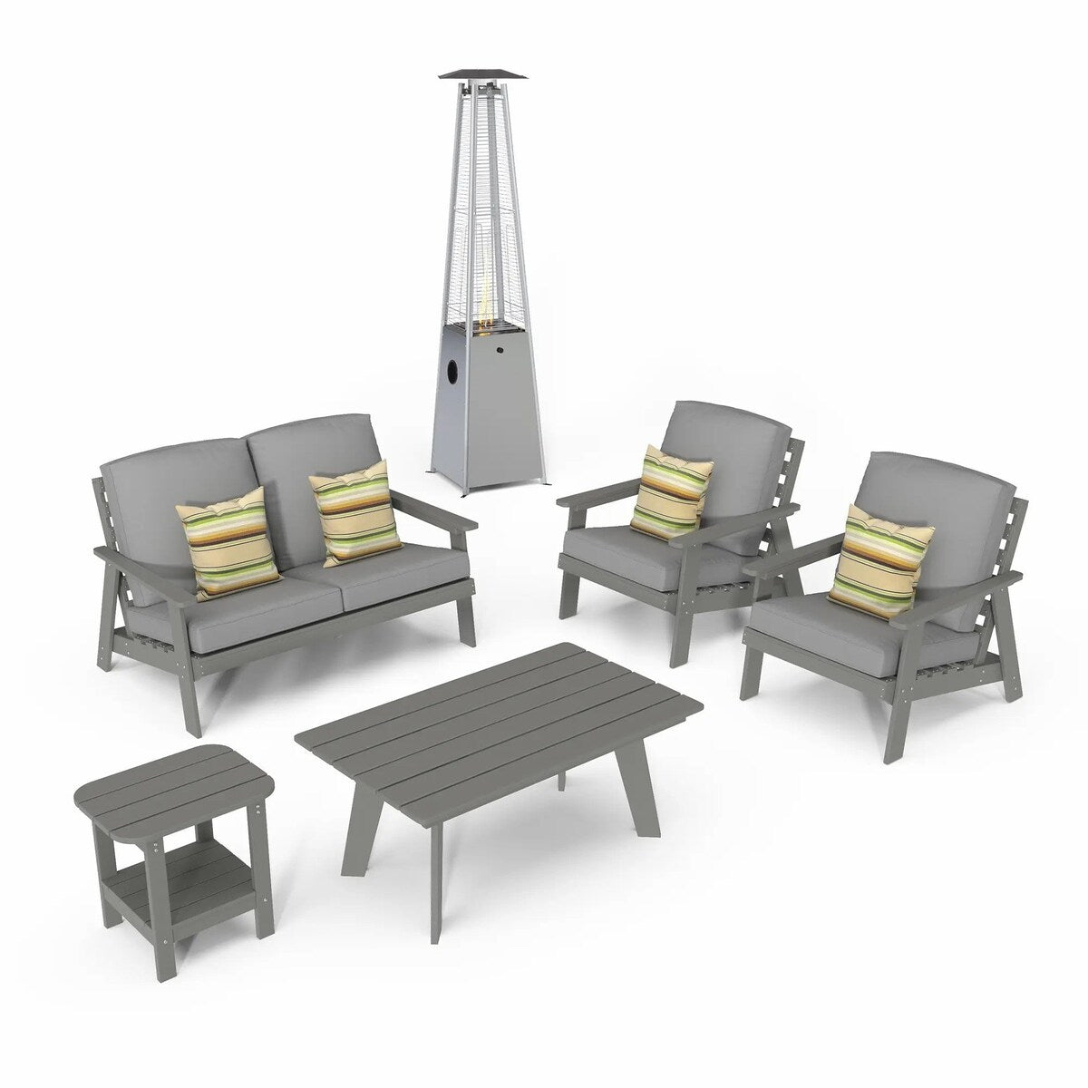 5-Piece Patio Lounge Set with Heater and Coffee Table